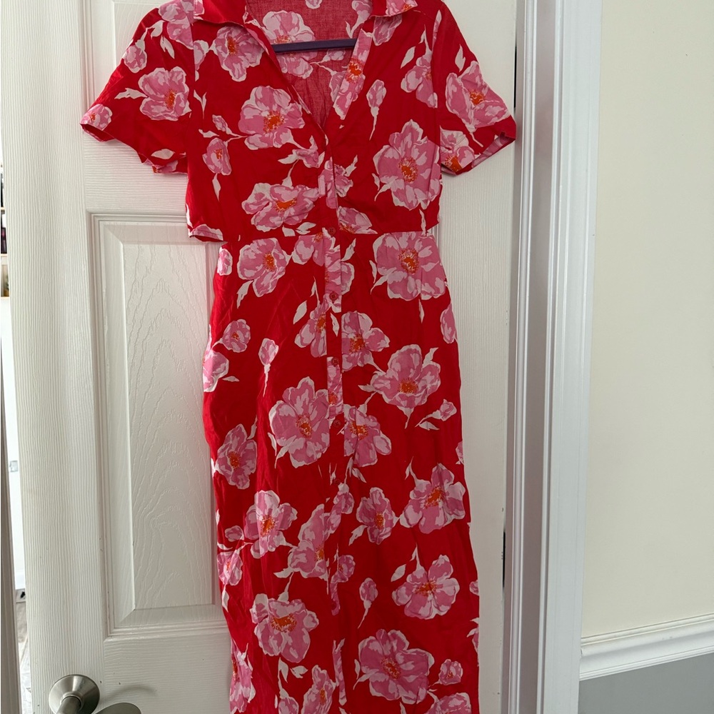 Old Navy Red Floral Midi Dress